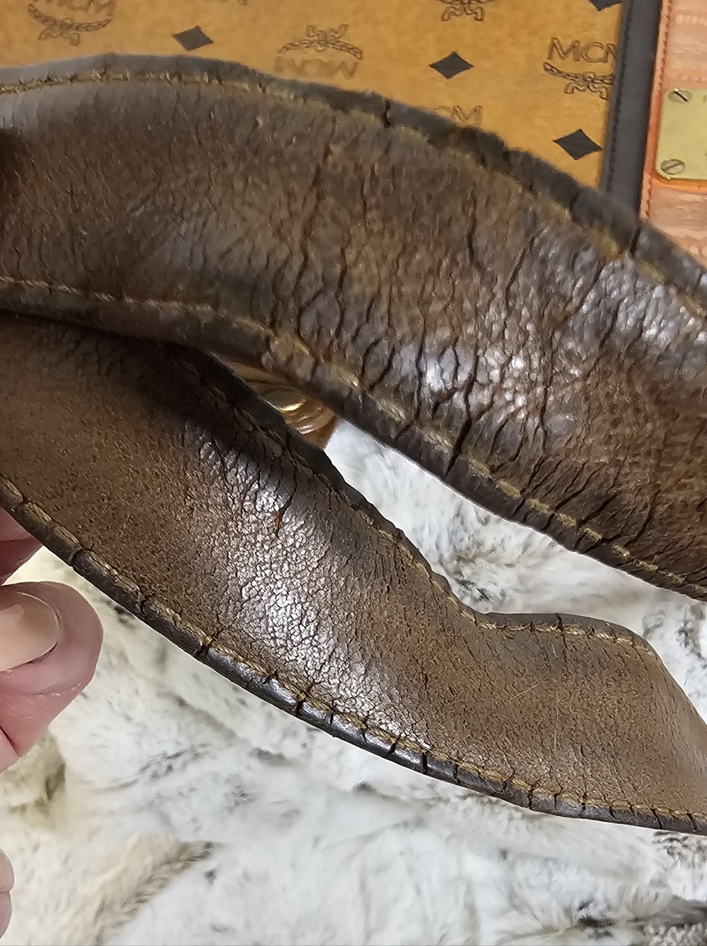 MCM Cognac Monogram Tote with Pink Center Stripe - Picture 14 of 16